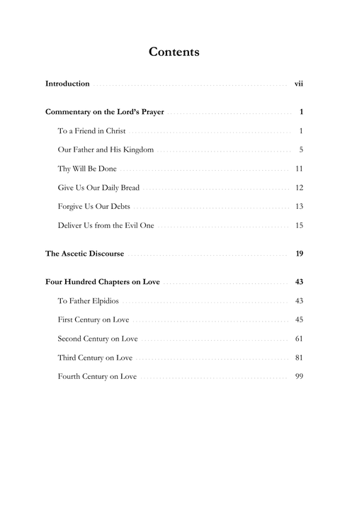 On Prayer and Divine Love — table of contents