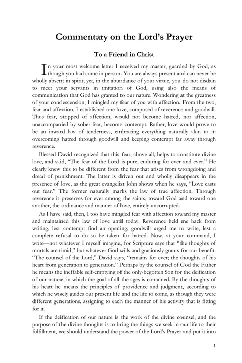 On Prayer and Divine Love — Commentary on the Lord’s Prayer, page 1